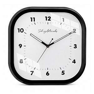 sehaz artworks silent square wall clock for hall  black - 28x28 cm