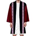 Seidarise Men's Haori, Long Kimono Cardigan Jacket Japanese Style Flying Crane Seven Sleeves Open Front Coat