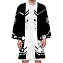 Seidarise Men's Haori, Long Kimono Cardigan Jacket Japanese Style Flying Crane Seven Sleeves Open Front Coat