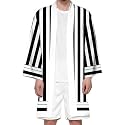 Seidarise Men's Haori, Long Kimono Cardigan Jacket Japanese Style Flying Crane Seven Sleeves Open Front Coat