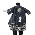 Seidarise Men's Haori, Long Kimono Cardigan Jacket Japanese Style Flying Crane Seven Sleeves Open Front Coat