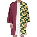 Seidarise Men's Haori, Long Kimono Cardigan Jacket Japanese Style Flying Crane Seven Sleeves Open Front Coat