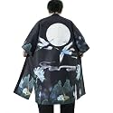 Seidarise Men's Haori, Long Kimono Cardigan Jacket Japanese Style Flying Crane Seven Sleeves Open Front Coat