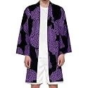 Seidarise Men's Haori, Long Kimono Cardigan Jacket Japanese Style Flying Crane Seven Sleeves Open Front Coat
