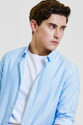 SEIGE Men Striped Casual Light Blue White