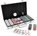 SEINON'S Poker Chips Set 300 Pieces with Aluminium Case 2 Card Decks 5 Dice Dealer Button (Silver)