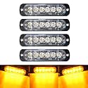 SEISSO 4-Pack 6 LED Amber Strobe Lights Vehicles Trucks Emergency Strobe Lights Kit 12V -24V Warning Hazard Flash Strobe Lights Bar Grill Grille Surface Mount Super Bright Waterproof
