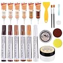 SEISSO Wood Furniture Repair Kit, 6 Colors Wood Fillers and Touch Up Markers, Wooden Putty, Wood Polish Wax for Repair Scratches, Stains, Cracks of Laminate, Door, Table, Cabinet, Floor