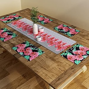 sej by nisha gupta dining table runner - 6 seater with mats amp placemats 12x48 inches
