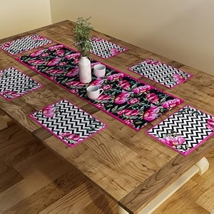 sej by nisha gupta dining table runner - 4 seater with mats and placemats 12x78 inches