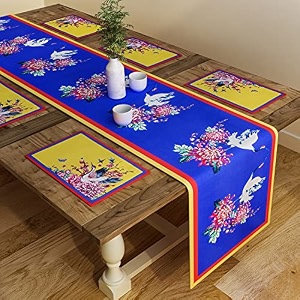 sej by nisha gupta dining table runner - 6 seater with mats amp placemats 12x78 inches