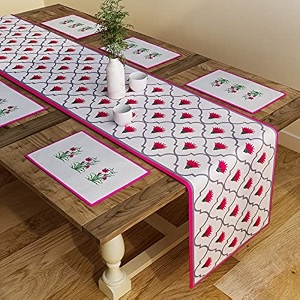 sej by nisha gupta dining table runner with mats for 6 seater  center table runner suitable for 6 seater with placemat 12x78 inches