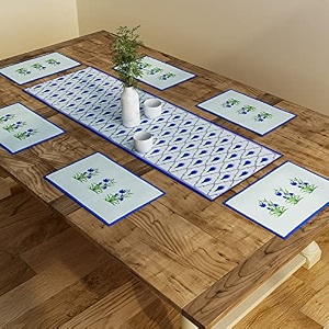 sej by nisha gupta dining table runner with mats for 4 seater  center table suitable 12x78 inches with placemat