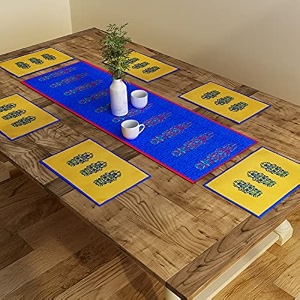 sej by nisha gupta dining table runner - 6 seater with mats and placemats 12x48 inches