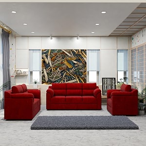 sekar lifestyle comfort fabric series sofa set for living room red 321 seater