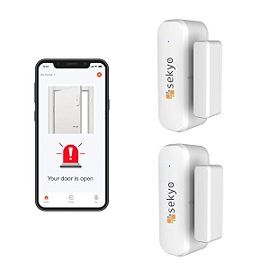 sekyo wifi smart door sensor alarm for home  magnetic wireless door open alarm security system  real-time notification on smartphone  wifi required  app control  easy installation pack of 2