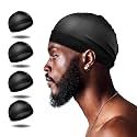 Selalu 4Pcs Wave Cap, Silk Stocking Wave Caps for 360 Waves, Silky Durag for Men, Stain Caps (2*Blue 2*Black)