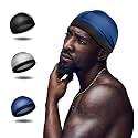Selalu 4Pcs Wave Cap, Silk Stocking Wave Caps for 360 Waves, Silky Durag for Men, Stain Caps (2*Blue 2*Black)