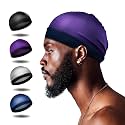 Selalu 4Pcs Wave Cap, Silk Stocking Wave Caps for 360 Waves, Silky Durag for Men, Stain Caps (2*Blue 2*Black)