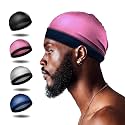 Selalu 4Pcs Wave Cap, Silk Stocking Wave Caps for 360 Waves, Silky Durag for Men, Stain Caps (2*Blue 2*Black)