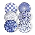 Selamica Ceramic Dessert Plates Set of 6, 6 Inch Small Plates, Vintage Blue