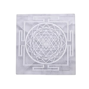 Selenite Plate with Shree Yantra - Premium