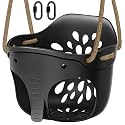 SELEWARE Black High Back Full Bucket Toddler Swing Seat w/Adjustable Ropes