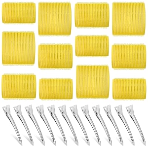 self grip hair rollers curlers 24 pcs set with 12pcs heatless hair rollers 3 sizes 4 jumbo 4 large amp 4 medium and 12 pcs hair clips for long medium short 24 pieces yellow set yellow