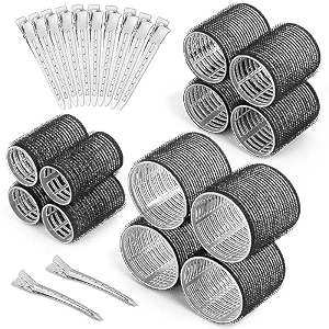 self grip hair rollers curlers 24 pcs set with 12pcs heatless hair rollers 3 sizes 4 jumbo 4 large amp 4 medium and 12 pcs hair clips for long medium short 24 pieces yellow set black