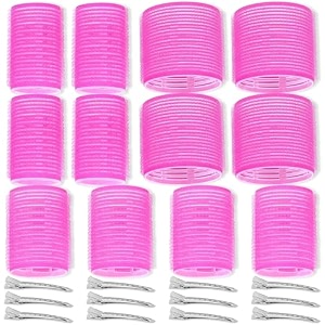 siyaa- self grip hair rollers curlers 24 pcs set with 12pcs heatless hair rollers 3 sizes 4 jumbo 4 large amp 4 medium and 12 pcs hair clips for long short thick fine thin hair volume pink m-1