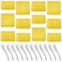 Self Grip Hair Rollers Curlers 24 Pcs Set with 12Pcs Heatless Hair Rollers 3 Sizes (4 Jumbo, 4 Large &amp; 4 Medium) and 12 Pcs Hair Clips for Long Medium Short (24 Pieces Yellow Set) (yellow)