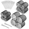 SIYAA:- Self Grip Hair Rollers Curlers 24 Pcs Set with 12Pcs Heatless Hair Rollers 3 Sizes (4 Jumbo, 4 Large &amp; 4 Medium) and 12 Pcs Hair Clips for Long Short Thick Fine Thin Hair Volume (pink M-1)