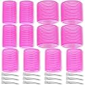 SIYAA:- Self Grip Hair Rollers Curlers 24 Pcs Set with 12Pcs Heatless Hair Rollers 3 Sizes (4 Jumbo, 4 Large &amp; 4 Medium) and 12 Pcs Hair Clips for Long Short Thick Fine Thin Hair Volume (pink M-1)