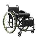 Self-propelled Lightweight Folding Wheelchairs, Aluminum Alloy Boarding Travelling Wheelchair with Handbrakes(Green,15.7in Seat Width)