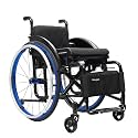 Self-propelled Lightweight Folding Wheelchairs, Aluminum Alloy Boarding Travelling Wheelchair with Handbrakes(Blue,17in Seat Width)