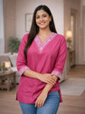 SELFII Casual Embroidered Solid Women Pink Top