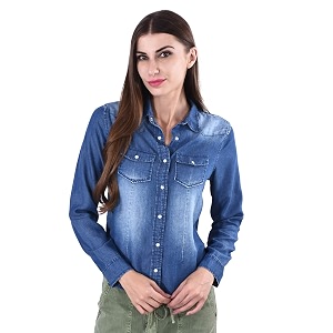 women cotton denim shirt with pockets full sleeves with v neck collar shirts for girls stylish casual jacket for girlladies winter wear western jackets comfortable for everyday use