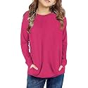 SELINK Girl's Casual Big Kids Long Sleeve Striped Color Block Tees Pockets