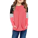 SELINK Girl's Casual Big Kids Long Sleeve Striped Color Block Tees Pockets