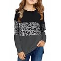 SELINK Girl's Casual Big Kids Long Sleeve Striped Color Block Tees Pockets