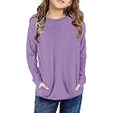 SELINK Girl's Casual Big Kids Long Sleeve Striped Color Block Tees Pockets