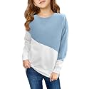 SELINK Girl's Casual Big Kids Long Sleeve Striped Color Block Tees Pockets