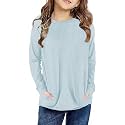 SELINK Girl's Casual Big Kids Long Sleeve Striped Color Block Tees Pockets