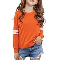 SELINK Girl's Casual Big Kids Long Sleeve Striped Color Block Tees Pockets