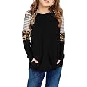 SELINK Girl's Casual Big Kids Long Sleeve Striped Color Block Tees Pockets
