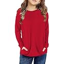 SELINK Girl's Casual Big Kids Long Sleeve Striped Color Block Tees Pockets