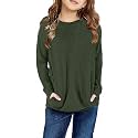 SELINK Girl's Casual Big Kids Long Sleeve Striped Color Block Tees Pockets