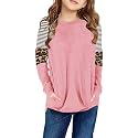 SELINK Girl's Casual Big Kids Long Sleeve Striped Color Block Tees Pockets