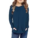 SELINK Girl's Casual Big Kids Long Sleeve Striped Color Block Tees Pockets