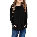 SELINK Girl's Casual Big Kids Long Sleeve Striped Color Block Tees Pockets